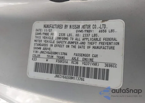 2008 Infiniti G37 Sport z USA, uszkodzony, nr VIN JNKCV64E68M113784